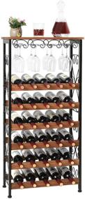 img 4 attached to X-cosrack Rustic Floor Wine Rack Shelf: надежная 6-ярдерная организатор винных бутылок с держателем для бокалов - отдельно стоящий, оригинальный дизайн для хранения вина в кухонном буфете - вмещает 30 бутылок