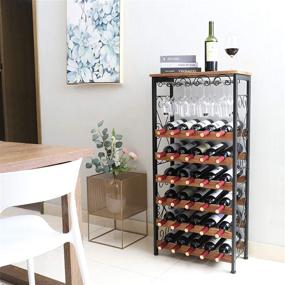 img 2 attached to X-cosrack Rustic Floor Wine Rack Shelf: надежная 6-ярдерная организатор винных бутылок с держателем для бокалов - отдельно стоящий, оригинальный дизайн для хранения вина в кухонном буфете - вмещает 30 бутылок