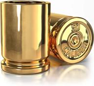 🍻 set of 2 brass ceramic shot glasses - 50 caliber logo