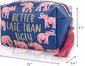 img 3 attached to 👜 WOOMADA Large Makeup Bag Zipper Pouch - Portable Travel Cosmetic Organizer for Women and Girls Gifts - Accessory Organizer for Daily Storage - Elephant-Dark Blue