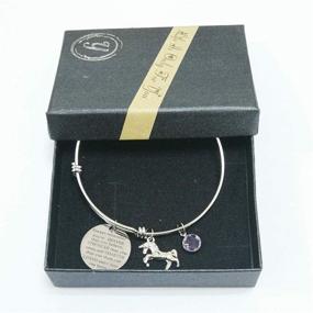 img 1 attached to 🦄 Inspirational Birthstone Unicorn Bracelet for Girls and Women - Stainless Steel Wire Bangle, Expandable, Engraved with 'Always Remember You are Braver' (February)