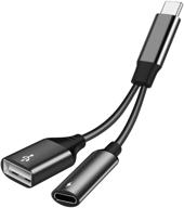 💡 usb c otg адаптер с поддержкой питания и зарядкой 60w pd - совместим с samsung s21, s20, s20+, note 10+, ipad pro, google chromecast с google tv, android lg v40 30, dell xps - черный. логотип