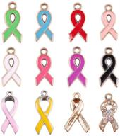 🎀 pandahall elite: 60pcs 12-style alloy ribbon pendants for breast cancer awareness jewelry making logo