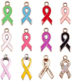 img 4 attached to 🎀 PandaHall Elite: 60pcs 12-Style Alloy Ribbon Pendants for Breast Cancer Awareness Jewelry Making