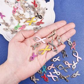 img 2 attached to 🎀 PandaHall Elite: 60pcs 12-Style Alloy Ribbon Pendants for Breast Cancer Awareness Jewelry Making