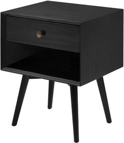 img 2 attached to 🌙 Classic Black Mid Century Modern Nightstand - Walker Edison Ella, 1 Drawer Solid Wood, 1 Pack