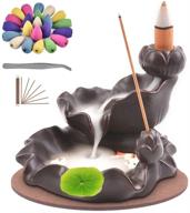 🔥 ceramic backflow incense holder with waterfall effect - tminck waterfall incense burner, handcrafted censer with 20 incense cones & 50 incense sticks (black) логотип