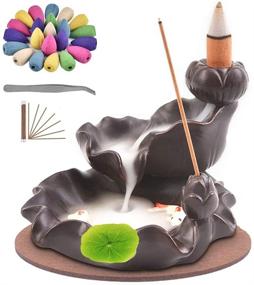 img 4 attached to 🔥 Ceramic Backflow Incense Holder with Waterfall Effect - TMINCK Waterfall Incense Burner, Handcrafted Censer with 20 Incense Cones & 50 Incense Sticks (Black)