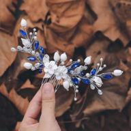 💎 stunning casdre blue crystal bride wedding hair comb - elegant silver flower bridal hair accessories with rhinestone hair piece for women and girls (a blue) logo