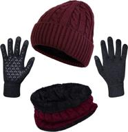 🧣 winter beanie hats scarf gloves set, 3-piece thick warm knit cap neck warmer touchscreen gloves for men and women logo