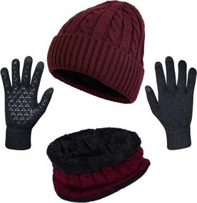 img 4 attached to 🧣 Winter Beanie Hats Scarf Gloves Set, 3-Piece Thick Warm Knit Cap Neck Warmer Touchscreen Gloves for Men and Women