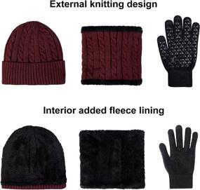 img 3 attached to 🧣 Winter Beanie Hats Scarf Gloves Set, 3-Piece Thick Warm Knit Cap Neck Warmer Touchscreen Gloves for Men and Women