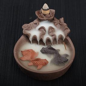 img 3 attached to 🐟 NewEGG Purple Clay Smoke Backflow Incense Burner Holder with Two Fishes Design