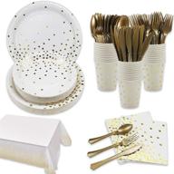 🥳 169-piece white and gold party supplies disposable dinnerware set for 24 guests - gold paper plates, napkins, cups, tablecloth with gold plastic silverware sets for wedding, birthday party, baby shower логотип