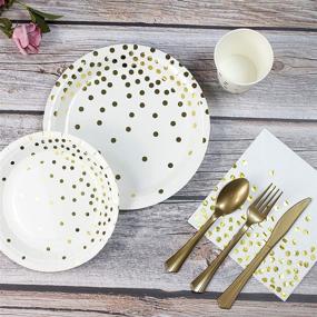 img 3 attached to 🥳 169-Piece White and Gold Party Supplies Disposable Dinnerware Set for 24 Guests - Gold Paper Plates, Napkins, Cups, Tablecloth with Gold Plastic Silverware Sets for Wedding, Birthday Party, Baby Shower