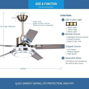 img 2 attached to 🌀 RainierLight Modern Ceiling Fan with 5 Stainless Steel Blades, Remote Control, LED, and 3 Light Color Options (White, Warm, Yellow) - 48inch, Indoor Mute Energy Saving Electric Fan