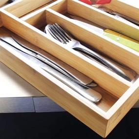 img 3 attached to 🎍 Bamboo Drawer Organizer - Premium Pure Bamboo Cutlery Tray and Storage Box - 6 Compartments - Ideal for Kitchen, Bedroom, Desktop Organization - Silverware Rack, Knife Divider, Wooden Drawer Box