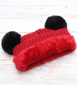 img 2 attached to 🧒 MIRMARU Kids Girls & Boys Soft Warm Winter Knitted Beanie Hats with Faux Fur Pom Pom and Sherpa Lining - Ages 3-6