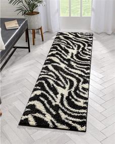 img 4 attached to 🦓 Madison Shag Safari Zebra Black Animal Print Area Rug: Stylish 20'' x 7'2'' Runner