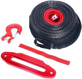 img 1 attached to 🏆 YaeKoo Black 92ft x 1/2 inch Synthetic Winch Rope Line Cable with Protective Sleeve, RED Hook, and 10 inch RED Hawse Fairlead Kit - Compatible with Jeep ATV UTV SUV Truck Replacement