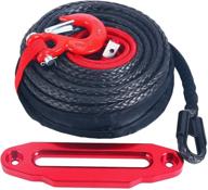 🏆 yaekoo black 92ft x 1/2 inch synthetic winch rope line cable with protective sleeve, red hook, and 10 inch red hawse fairlead kit - compatible with jeep atv utv suv truck replacement logo
