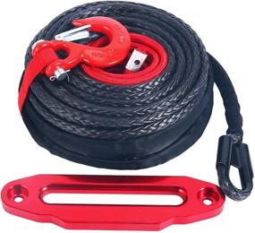 img 4 attached to 🏆 YaeKoo Black 92ft x 1/2 inch Synthetic Winch Rope Line Cable with Protective Sleeve, RED Hook, and 10 inch RED Hawse Fairlead Kit - Compatible with Jeep ATV UTV SUV Truck Replacement
