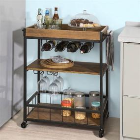 img 2 attached to 🍻 Haotian FKW56-N Bar Serving Cart: Myra Rustic Mobile Kitchen Trolley in Industrial Vintage Style, Brown Wood Metal