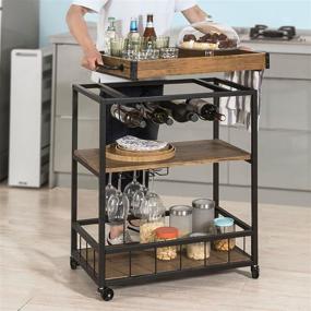 img 3 attached to 🍻 Haotian FKW56-N Bar Serving Cart: Myra Rustic Mobile Kitchen Trolley in Industrial Vintage Style, Brown Wood Metal