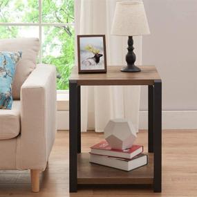 img 3 attached to Rustic Oak Wood and Metal Industrial End Table with 🪑 Storage Shelf for Living Room - FOLUBAN Square Side Table Nightstand