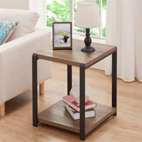 img 4 attached to Rustic Oak Wood and Metal Industrial End Table with 🪑 Storage Shelf for Living Room - FOLUBAN Square Side Table Nightstand