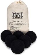 molly's suds wool dryer balls - xl organic fabric softener, hypoallergenic, hand-felted - black (set of 6) - time-saving & reusable logo