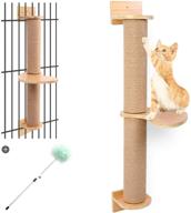 premium wall-mounted cat activity tree with scratching posts - durable solid wood steps - space-saving cage-mounted cat jute scratcher hammock - ideal for indoor cat exercise and entertainment logo