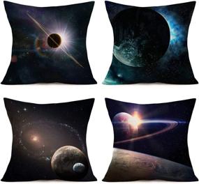 img 4 attached to 🌌 Xihomeli Set of 4 Throw Pillow Covers - Enchanting Nebula Planet, Universe Outer Space, Galaxy Star Art Decor - Cotton Linen Square Pillowcase for Bedroom, Office - 18" x 18" (4 Pack Universe)