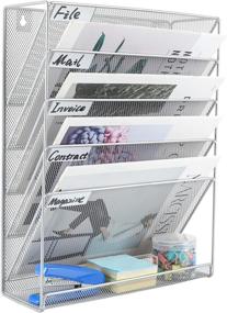 img 3 attached to PAG Hanging Wall File Holder Mail Sorter Magazine Rack Office Supplies Metal Mesh Desk Organizer, 6 Tier - Silver