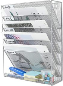 img 4 attached to PAG Hanging Wall File Holder Mail Sorter Magazine Rack Office Supplies Metal Mesh Desk Organizer, 6 Tier - Silver