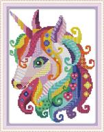 🦄 colorful unicorn cross stitch needlepoint kit - pre-printed 11ct 11x15 inch stamped patterns for beginners - perfect for kids or adults logo