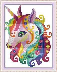 img 4 attached to 🦄 Colorful Unicorn Cross Stitch Needlepoint Kit - Pre-Printed 11CT 11X15 inch Stamped Patterns for Beginners - Perfect for Kids or Adults