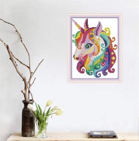 img 3 attached to 🦄 Colorful Unicorn Cross Stitch Needlepoint Kit - Pre-Printed 11CT 11X15 inch Stamped Patterns for Beginners - Perfect for Kids or Adults