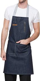 img 4 attached to 🔧 Versatile and Sturdy: Heavy Duty Tool Apron with Adjustable Straps, Denim Bib Apron for Bartenders, Artists, and Shop Workers, Features Multiple Pockets
