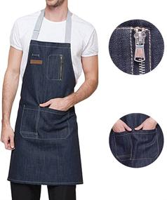 img 1 attached to 🔧 Versatile and Sturdy: Heavy Duty Tool Apron with Adjustable Straps, Denim Bib Apron for Bartenders, Artists, and Shop Workers, Features Multiple Pockets