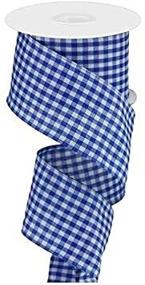 img 2 attached to 🎁 Gingham Check Wired Edge Ribbon 2.5 Inches x 10 Yards - Royal Blue & White - Perfect for Crafts, Gift Wrapping, and Decorations