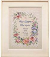 👰 dimensions wedding record stamped cross stitch kit - two hearts, one love, 11&#39;&#39; w x 14&#39;&#39; h logo