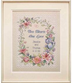 img 1 attached to 👰 DIMENSIONS Wedding Record Stamped Cross Stitch Kit - Two Hearts, One Love, 11&#39;&#39; W x 14&#39;&#39; H