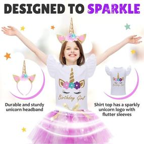 img 2 attached to Girls' Clothing Unicorn Birthday Dress Outfit with Headband - Skirts & Skorts