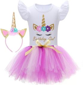 img 4 attached to Girls' Clothing Unicorn Birthday Dress Outfit with Headband - Skirts & Skorts