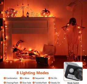 img 1 attached to 🎃 BrizLabs 104.98ft 300 LED Orange Halloween Lights - Plug-in Twinkle Lights with 8 Modes & Timer, Connectable Outdoor Tree Lights for Home Party Decor, Black Wire