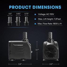 img 3 attached to 🐠 VIVOSUN Ultra Quiet Submersible Water Pump - 480GPH/660GPH, 1800L/2500L/H Aquarium Pump with 7.2ft/8.2ft High Lift - Ideal for Fish Tank, Pond, Aquarium, Statuary, Hydroponics