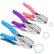 set of 3 handheld single hole paper punchers - tiny circle shaped 🔒 metal punchers with plastic handle for clothing tags, tickets, and 10 sheets (pink, purple, blue) logo