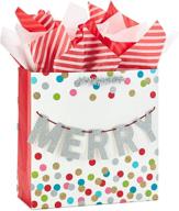 🎁 hallmark signature 10-inch large christmas gift bag with tissue paper - 'merry' banner (white, silver sparkle, pink and teal polka dots) logo