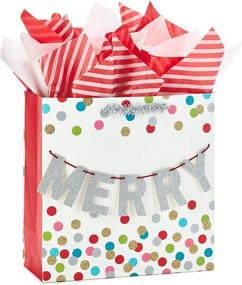 img 4 attached to 🎁 Hallmark Signature 10-inch Large Christmas Gift Bag with Tissue Paper - 'Merry' Banner (White, Silver Sparkle, Pink and Teal Polka Dots)